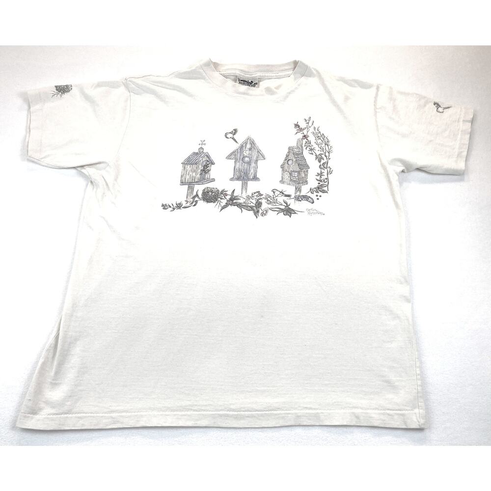Northern Reflections T-Shirt Birdhouses Birds Nests Florals XL